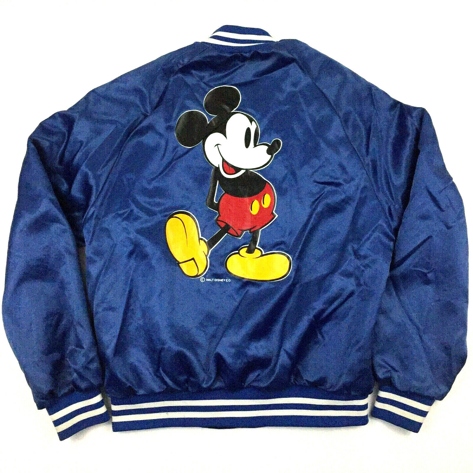 Vtg 80s Mickey Mouse Varsity Jacket Disney Nylon Satin Coaches USA Chalk Line M