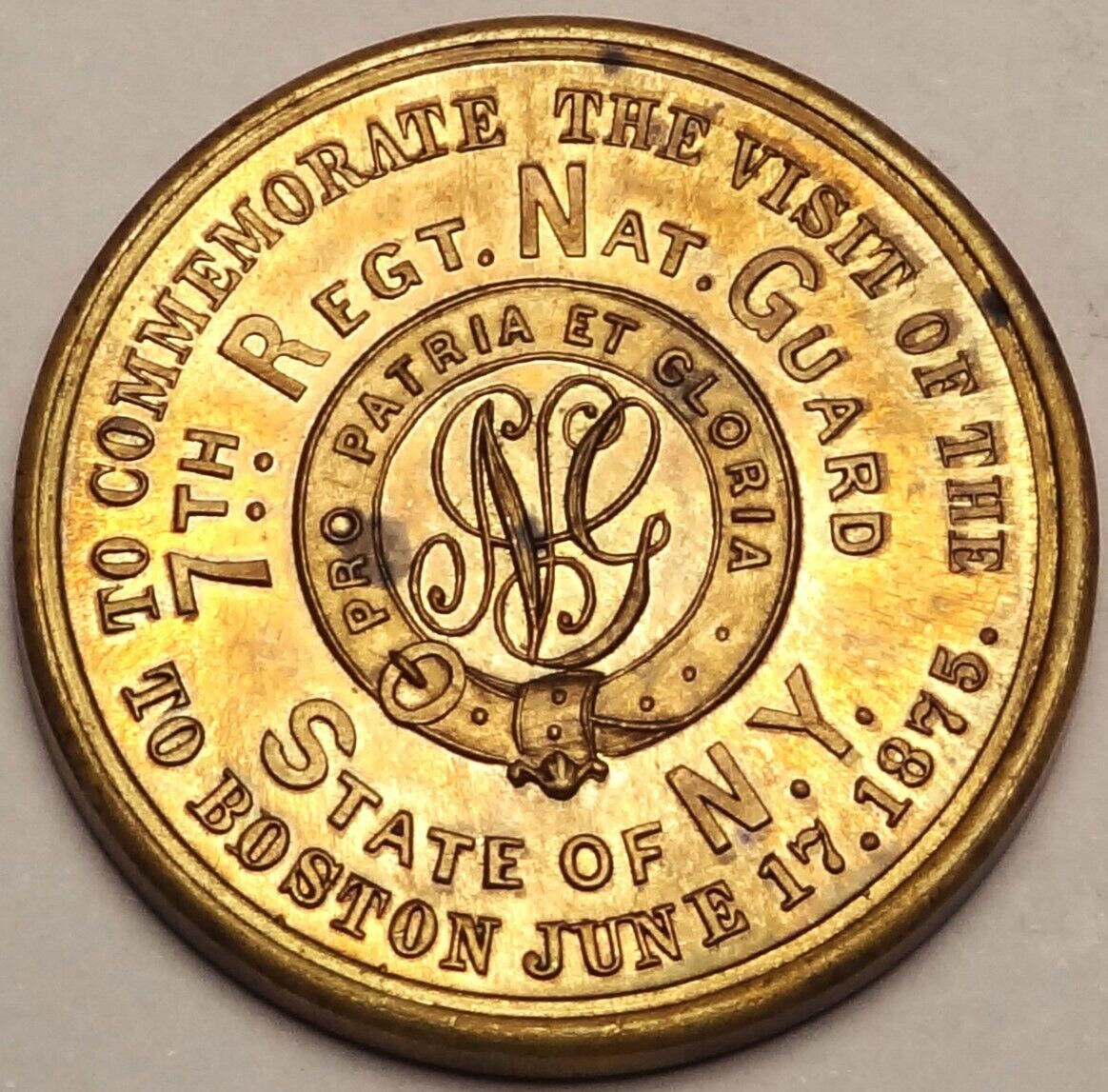 1875 Battle of Bunker Hill Centennial 7th Reg National Guard Commemorative Medal
