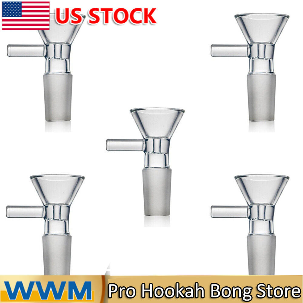 5x 14mm Premium Thick Glass Bowl Funnel Slide For Hookah Smoking Water Pipe