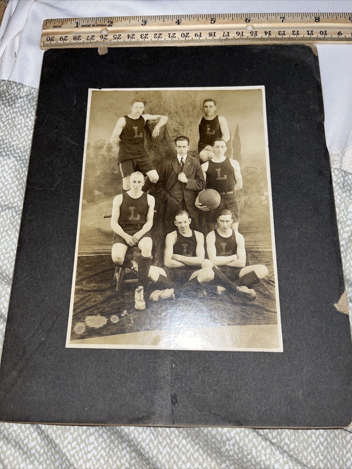 Antique 1913 Mounted Photo: Early Young Men’s Basketball Team - Perhaps Lehigh?