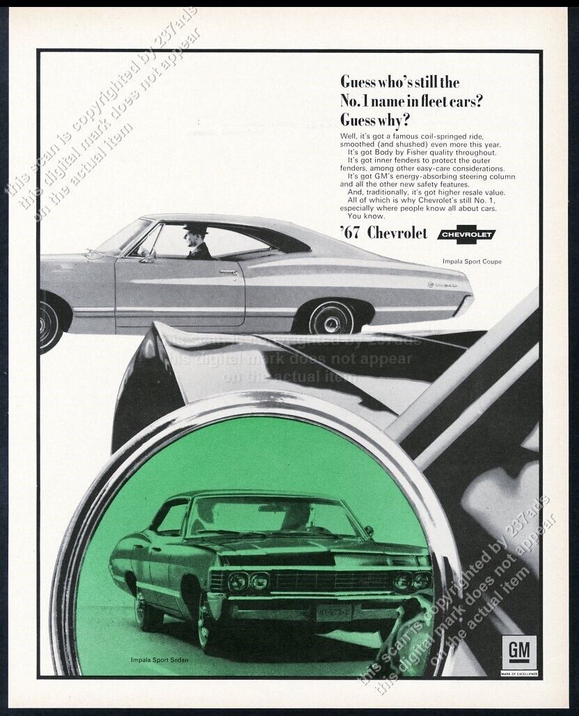 1967 Chevrolet Impala Sport Coupe photo unusual fleet car theme vintage print ad