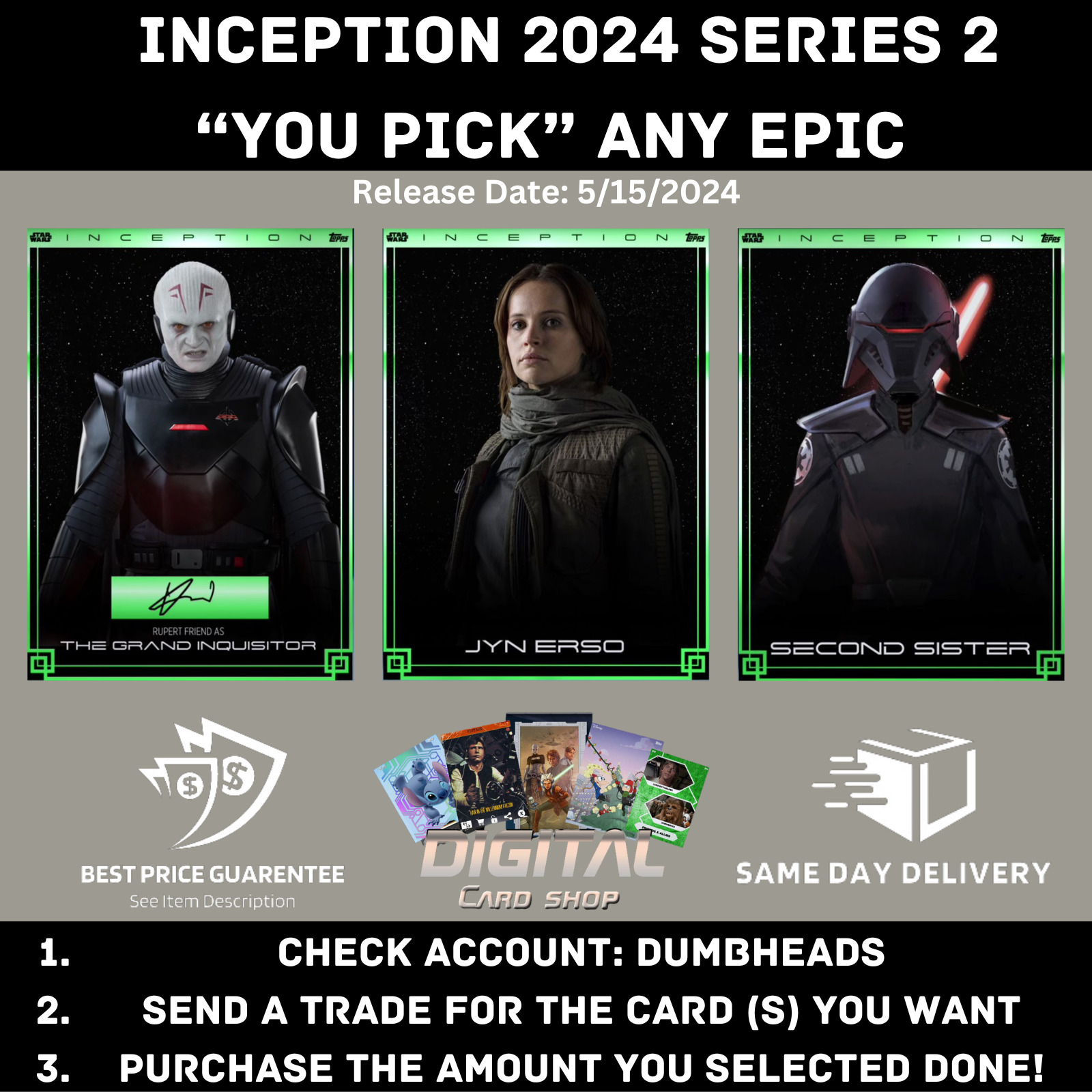 Topps Star Wars Card Trader Inception 2024 Series 2 YOU PICK any EPIC Card (s)