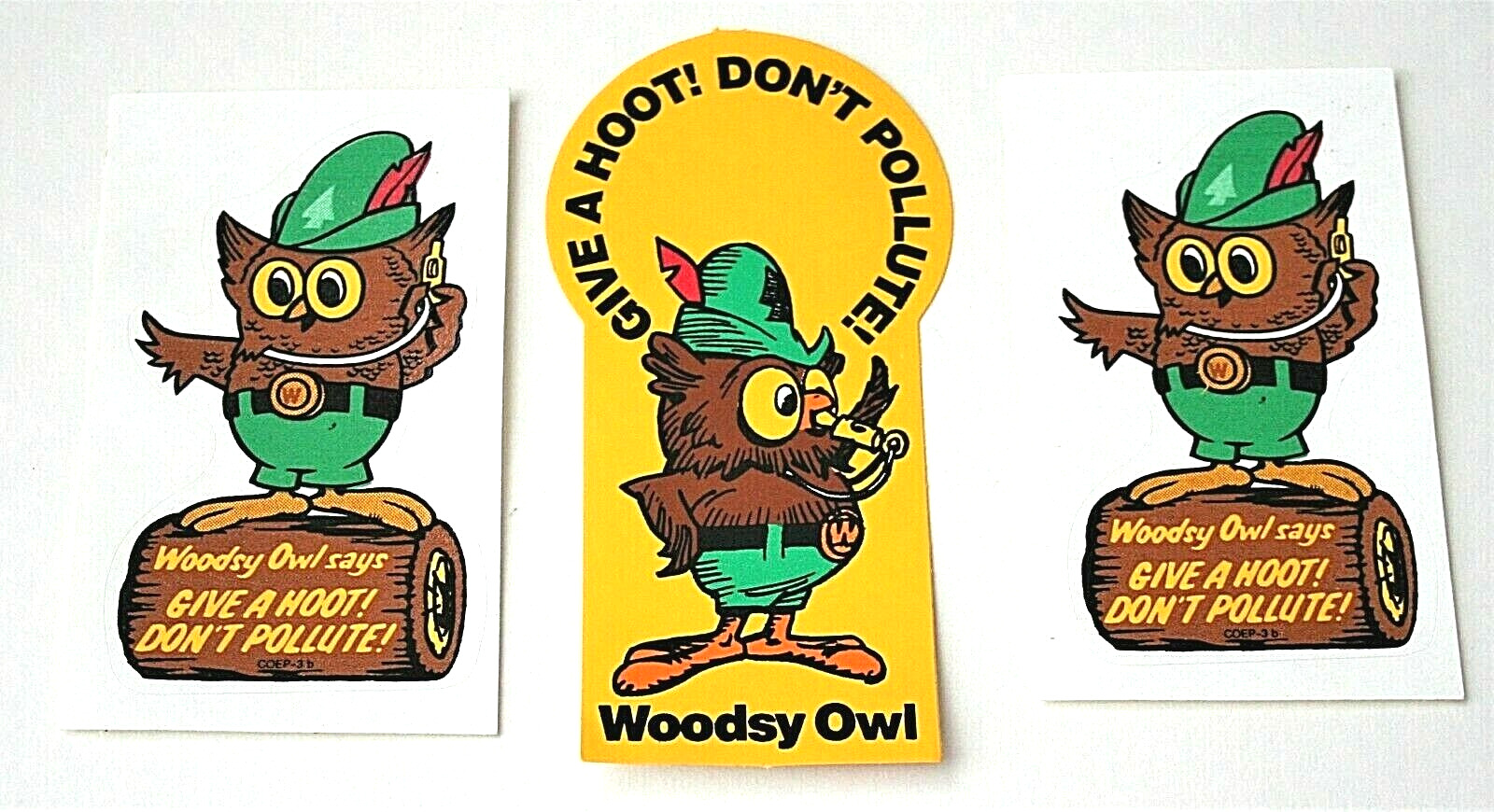 Set Of 3 Woodsy The Owl Give A Hoot Don\'t Pollute 1990s Stickers New NOS