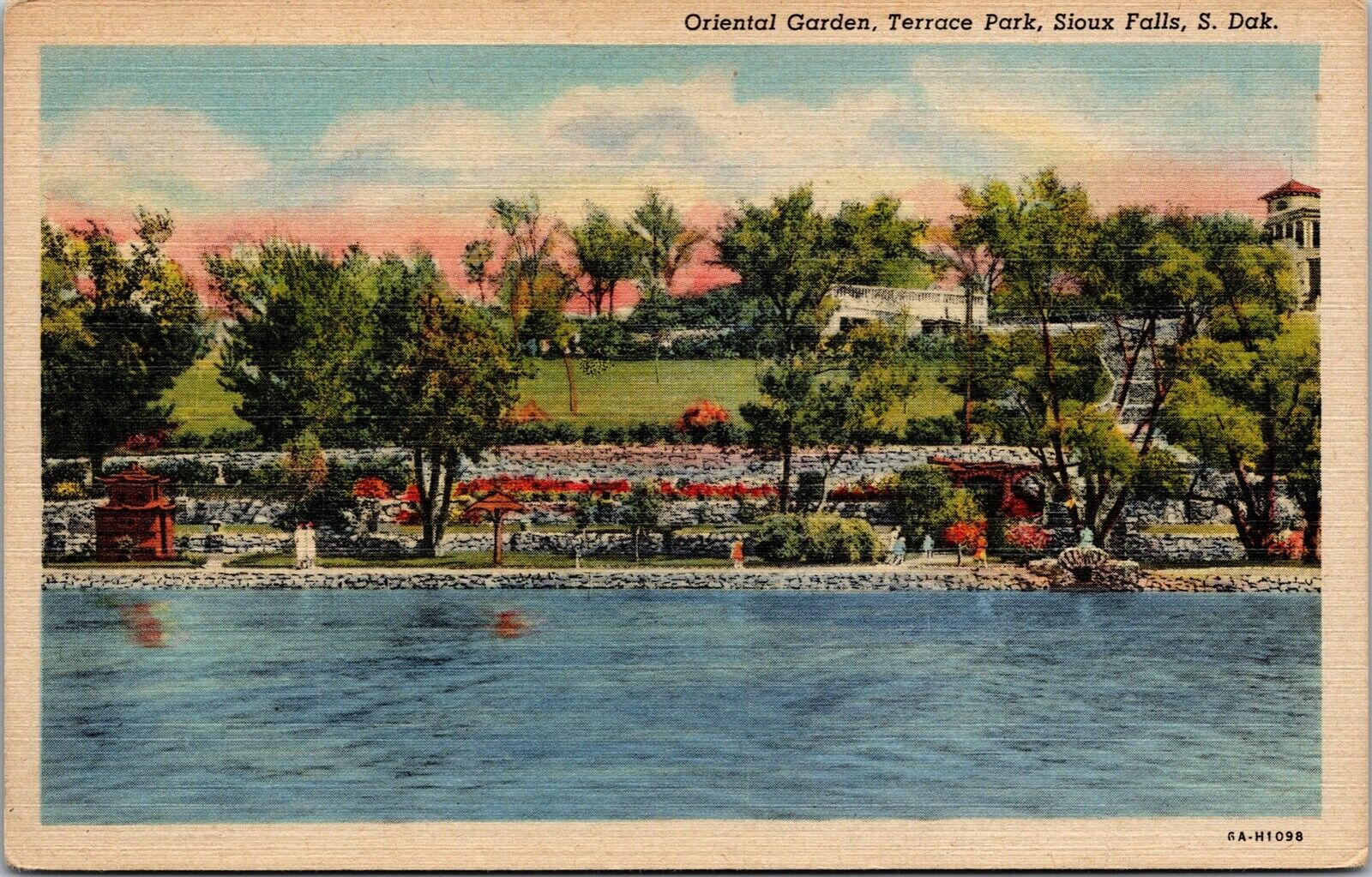 Vtg Sioux Falls South Dakota SD Oriental Garden Terrace Park 1930s View Postcard