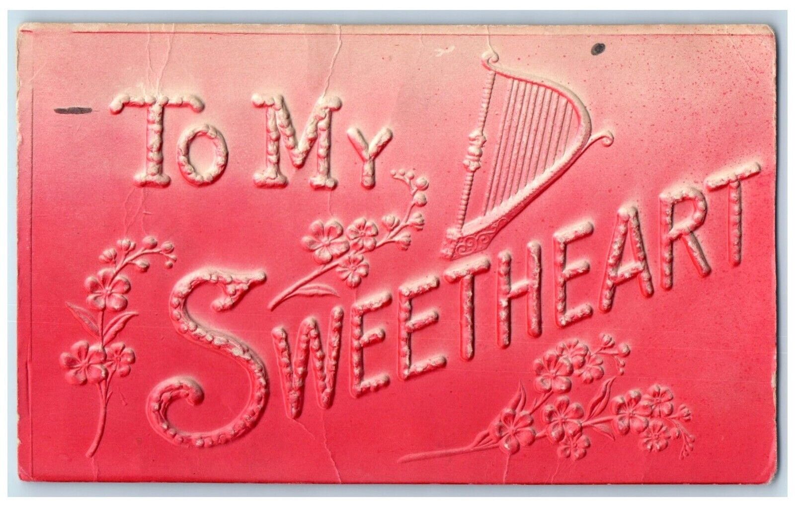 c1910's Valentine To My Sweetheart Harp Flowers Embossed Antique Postcard