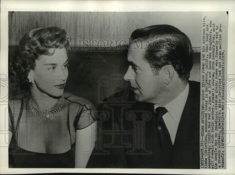 1954 Press Photo Actor Tyrone Power and Wife Linda Christian in Hollywood