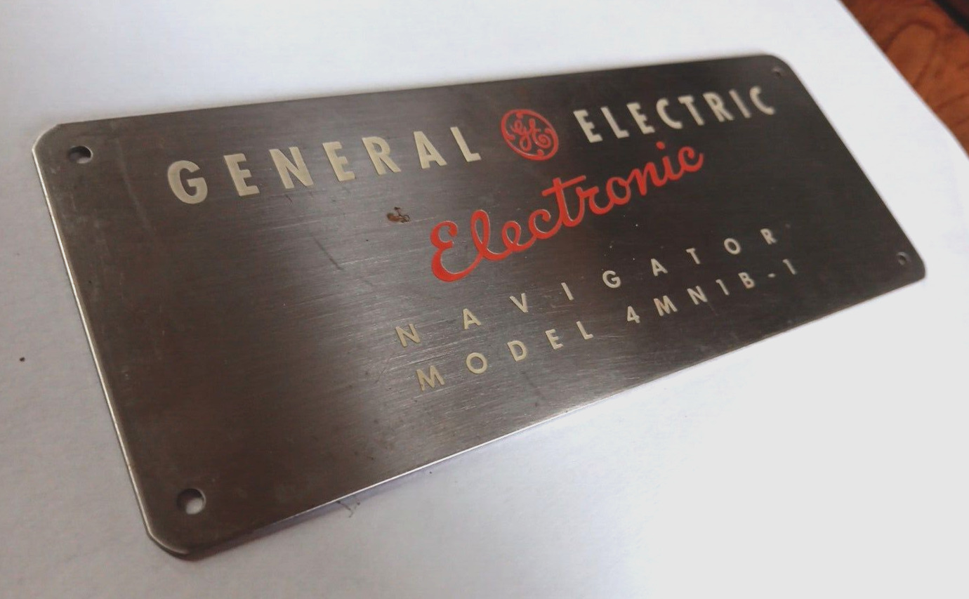 Old Vintage GENERAL ELECTRIC GE  Industrial Equipment Stainless Plaque Sign