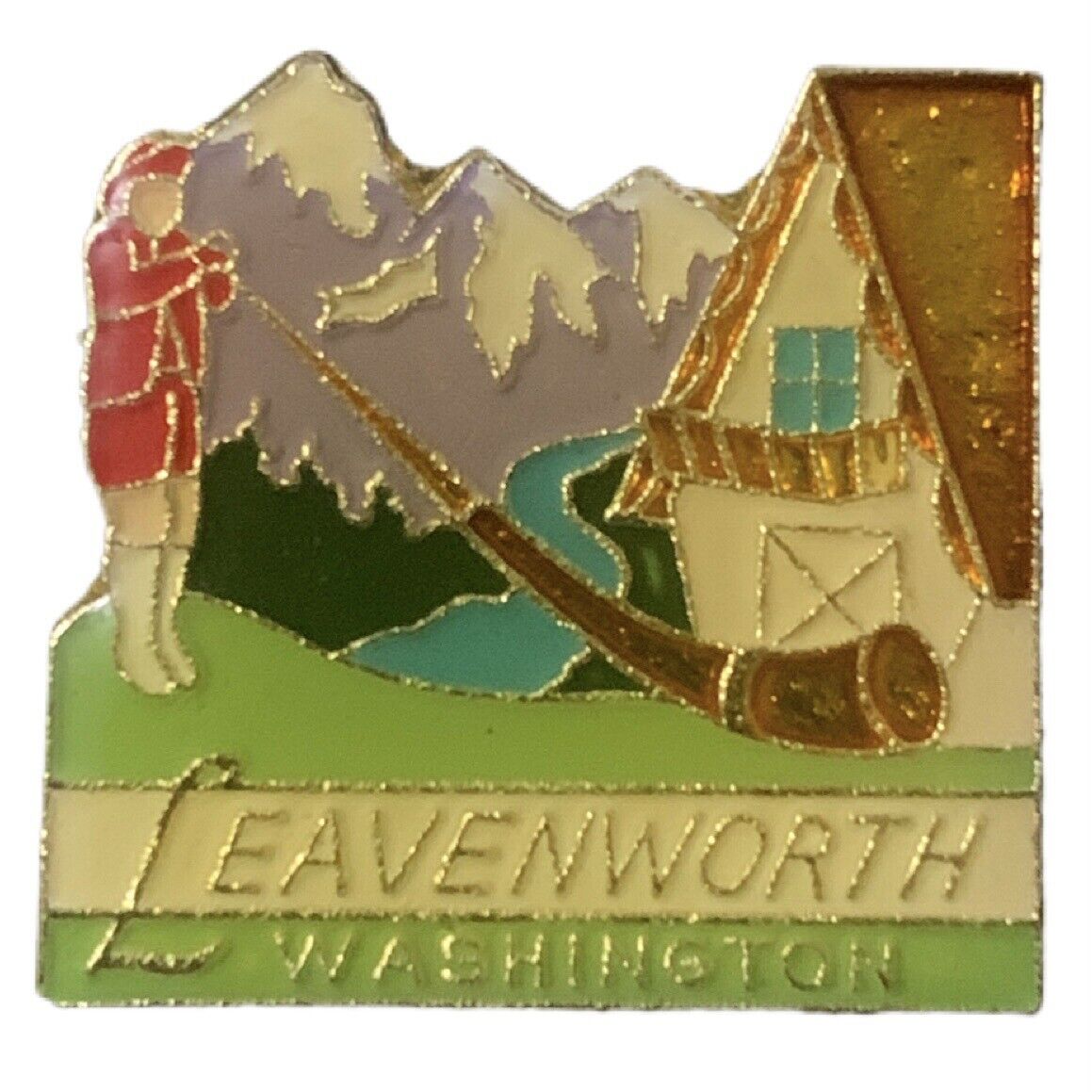 Vintage Leavenworth Washington Bavarian Village Scenic Travel Souvenir Pin