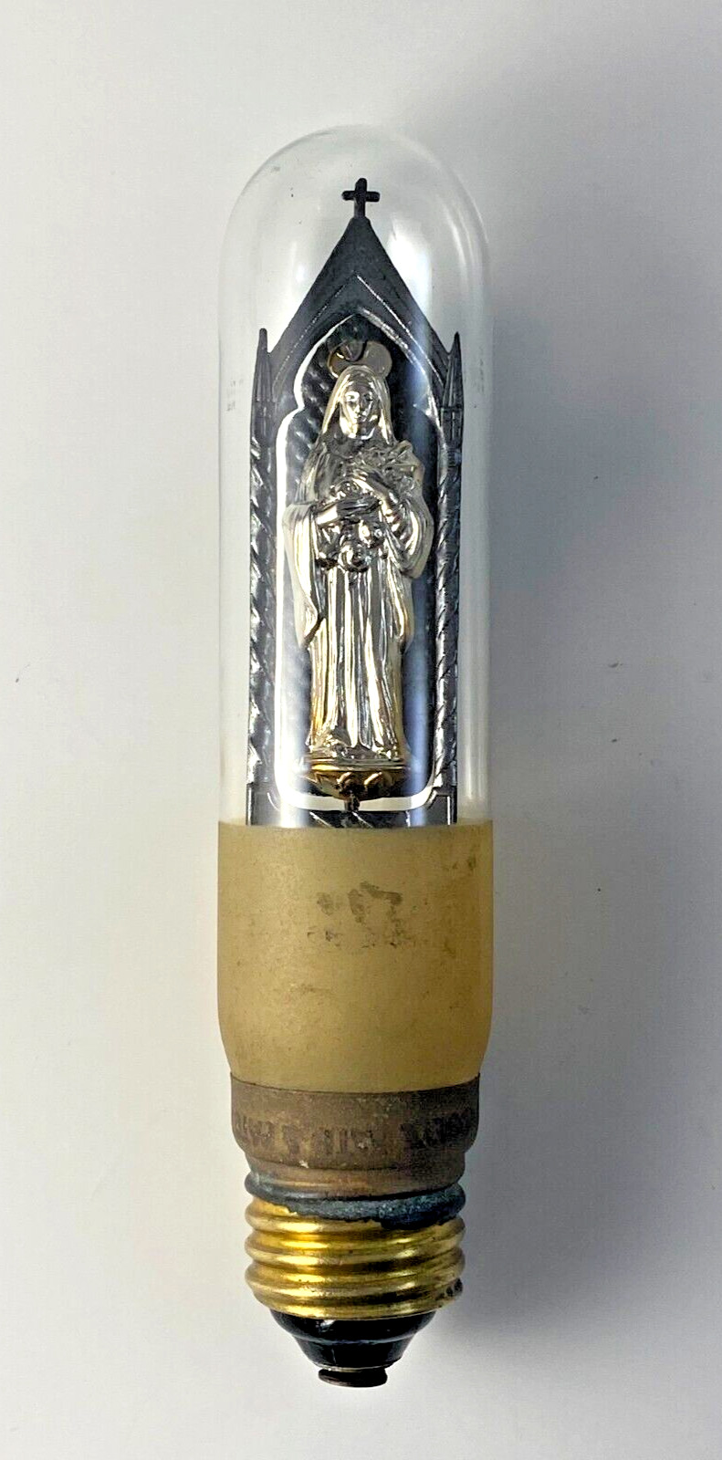 Vintage Birdseye Light Bulb Virgin Mary with Roses Non Working Aerolux Style