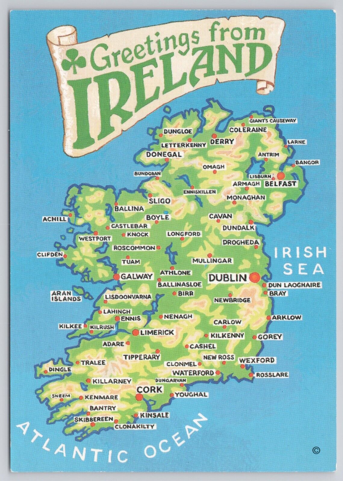 Greetings From Ireland Map of Irish Cities Postcard