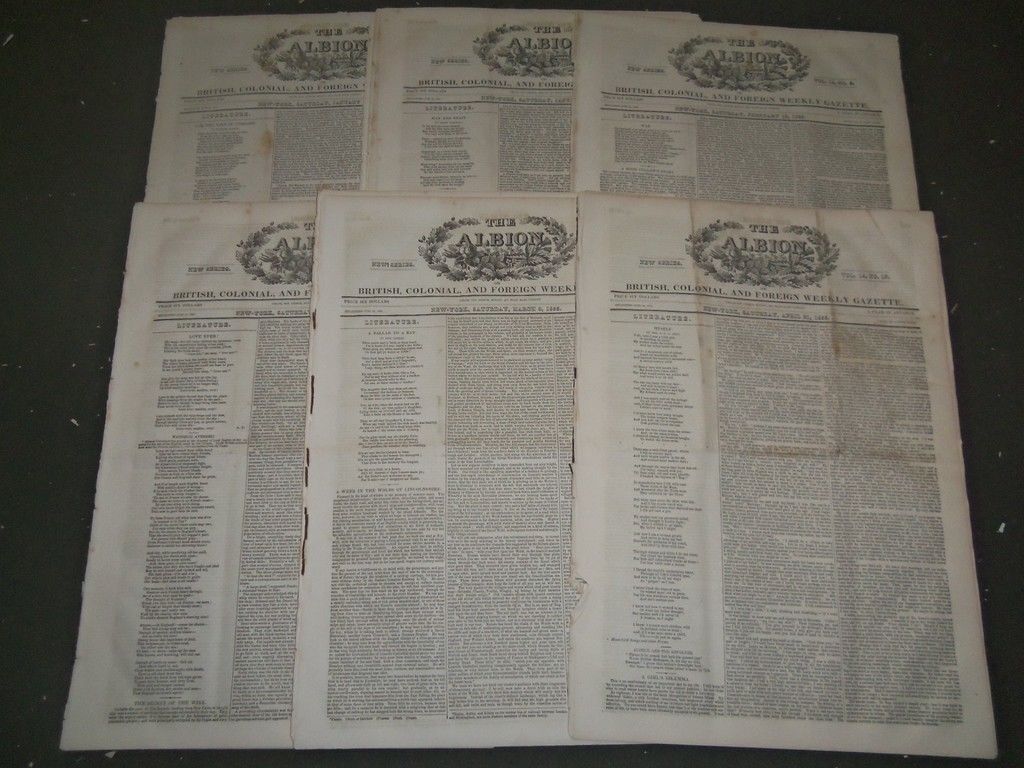 1855 THE ALBION NEWSPAPER LOT OF 20 - NEW YORK- VOL. 14 - BRITISH NEWS - NP 1551