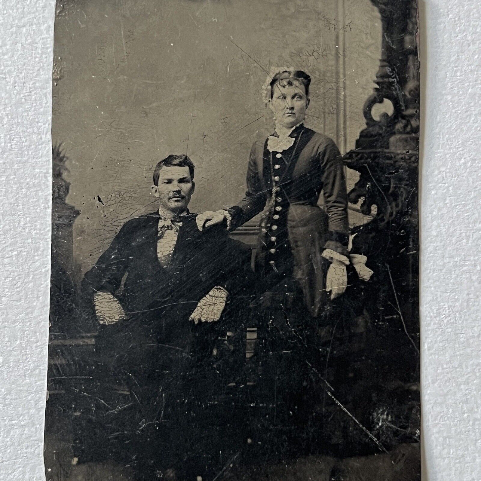 Antique Tintype Photograph Beautiful Woman Handsome Man Lovely Couple