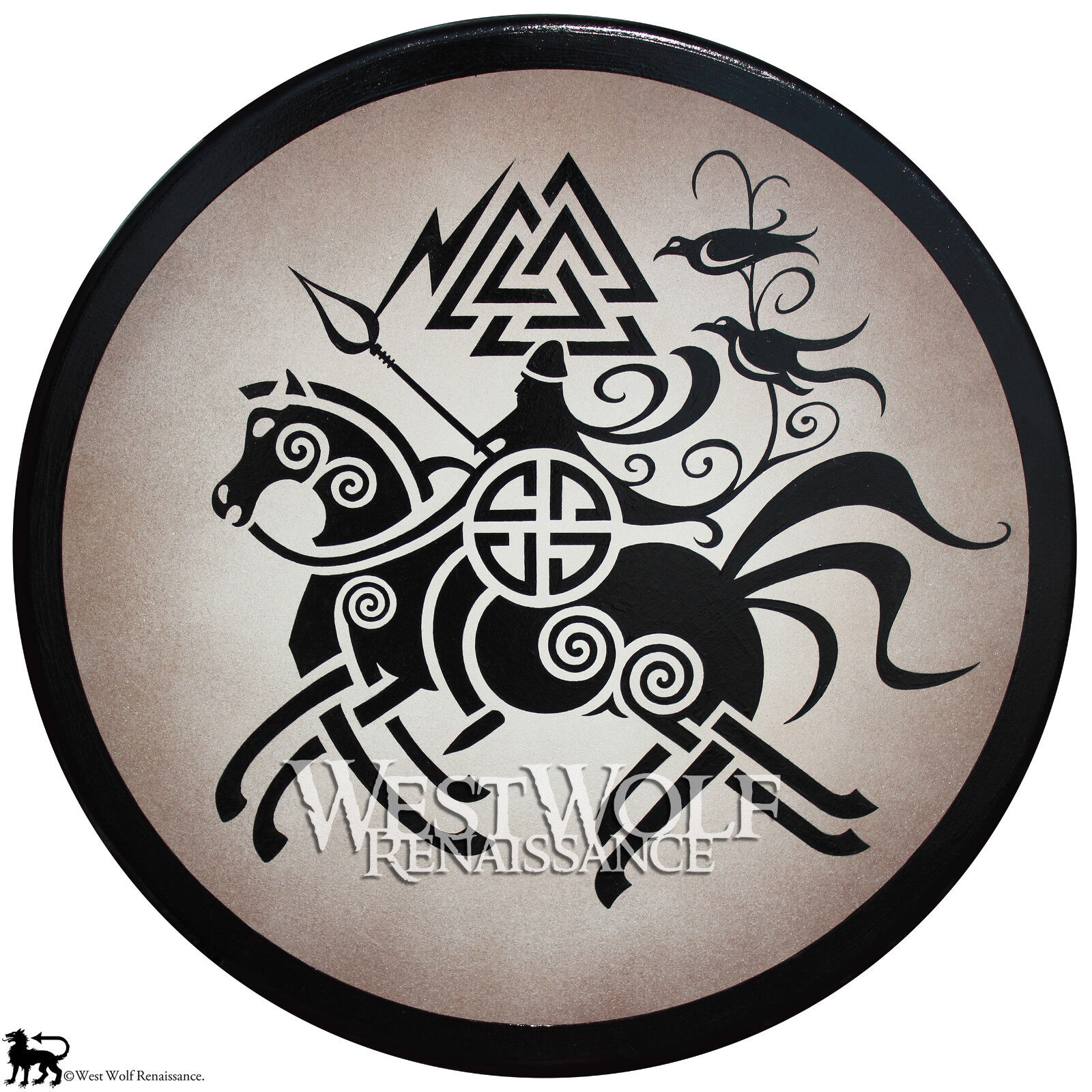 Round Wooden Viking Odin on Sleipnir Shield - Norse Armor -- sca/larp/painting