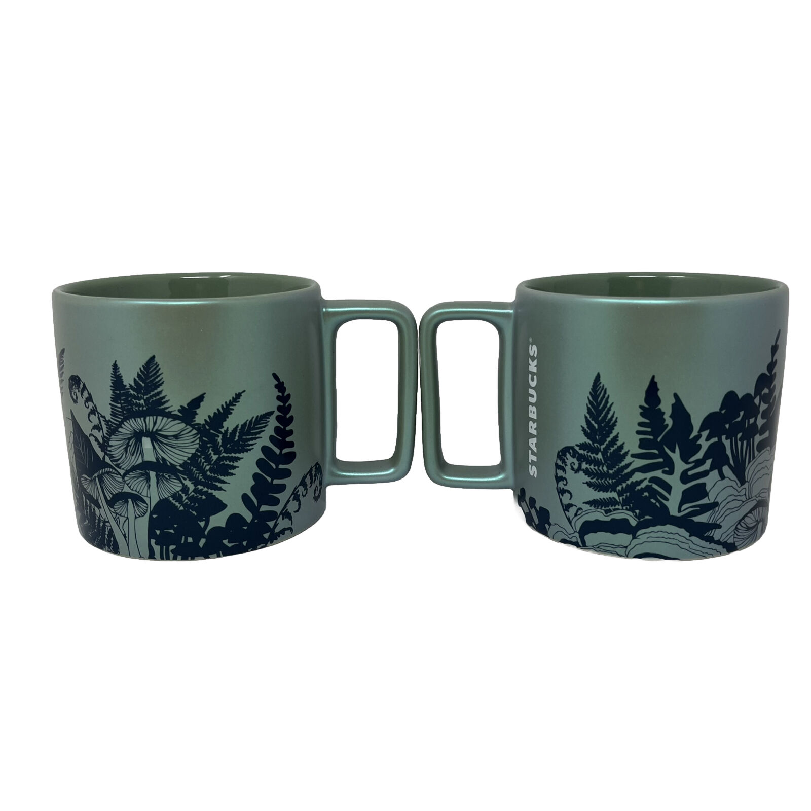 Starbucks Fall 2022 Mint Green Mushroom Fern Shimmer Ceramic 12 oz Mug 2ct NEW