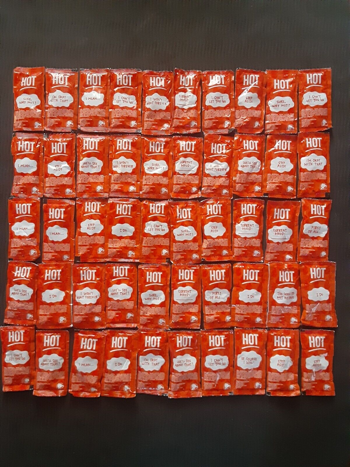100 Taco Bell HOT  Sauce Packets.  Singles New And Sealed Fresh 
