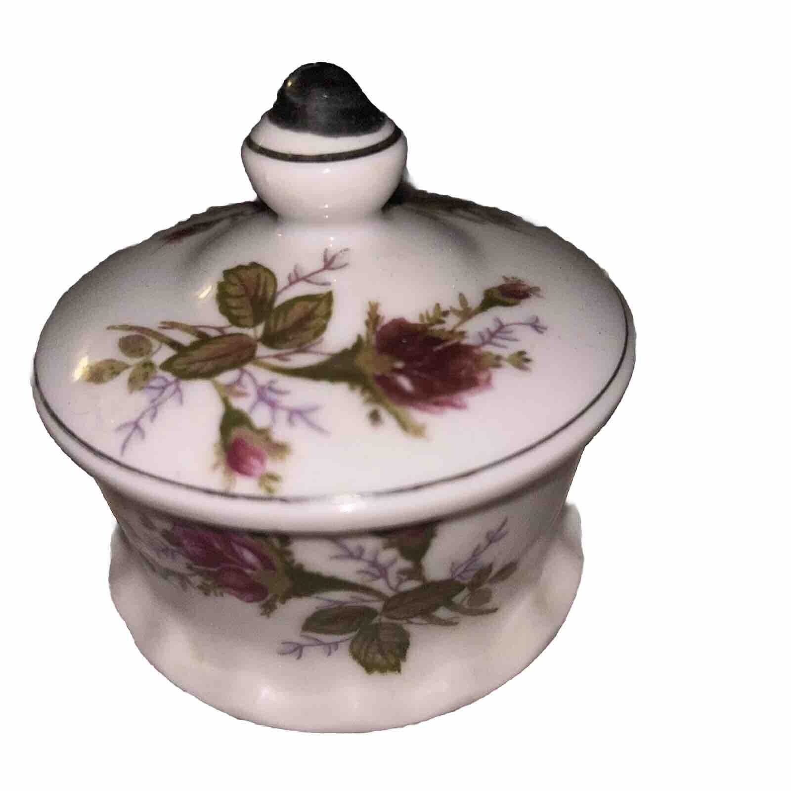 Small, Vintage, Porcelain, Rose Design, with Silver Trim, Trinket Box