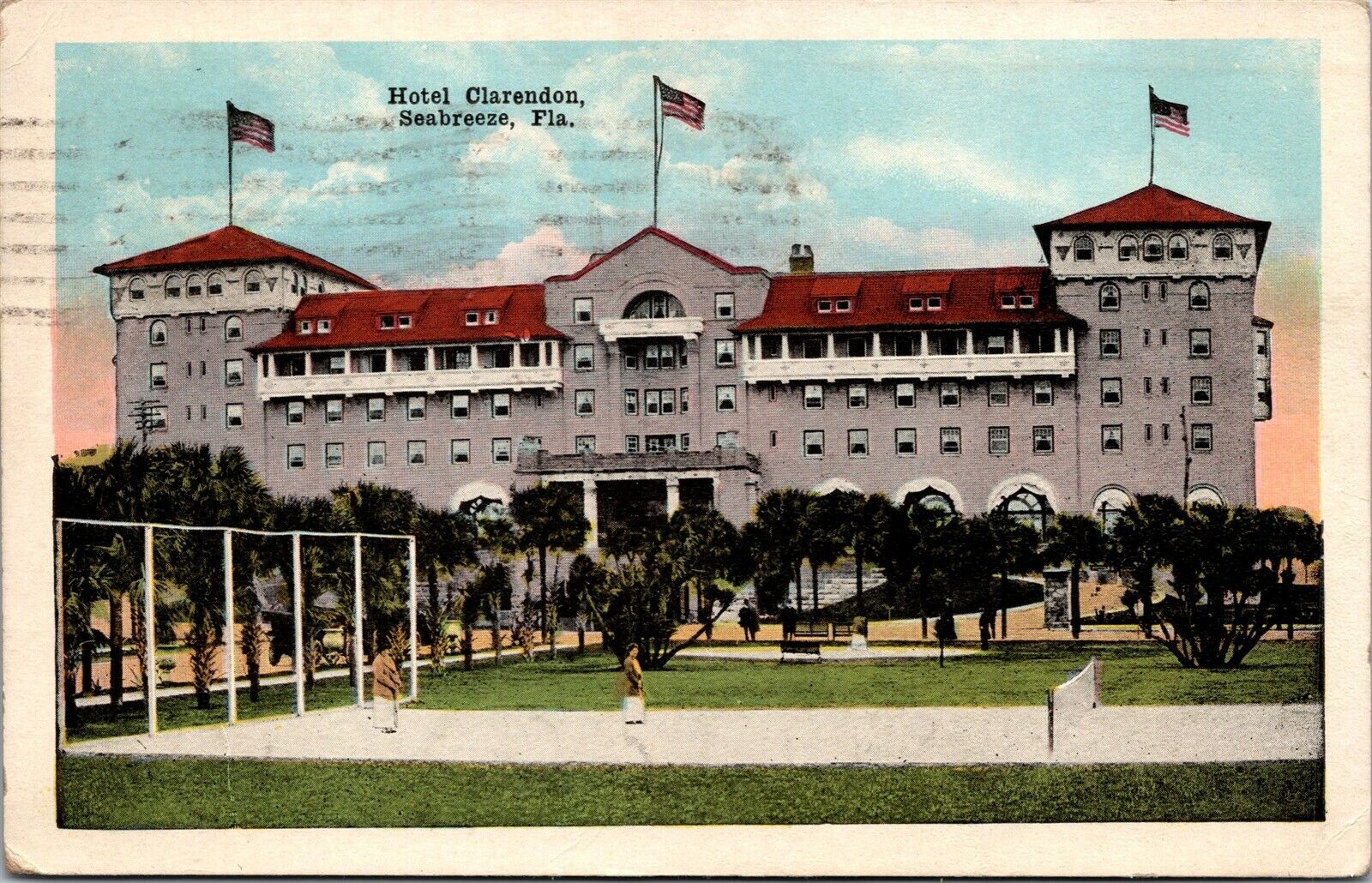 Vtg Seabreeze Florida FL Hotel Claredon Tennis Courts 1920s Postcard