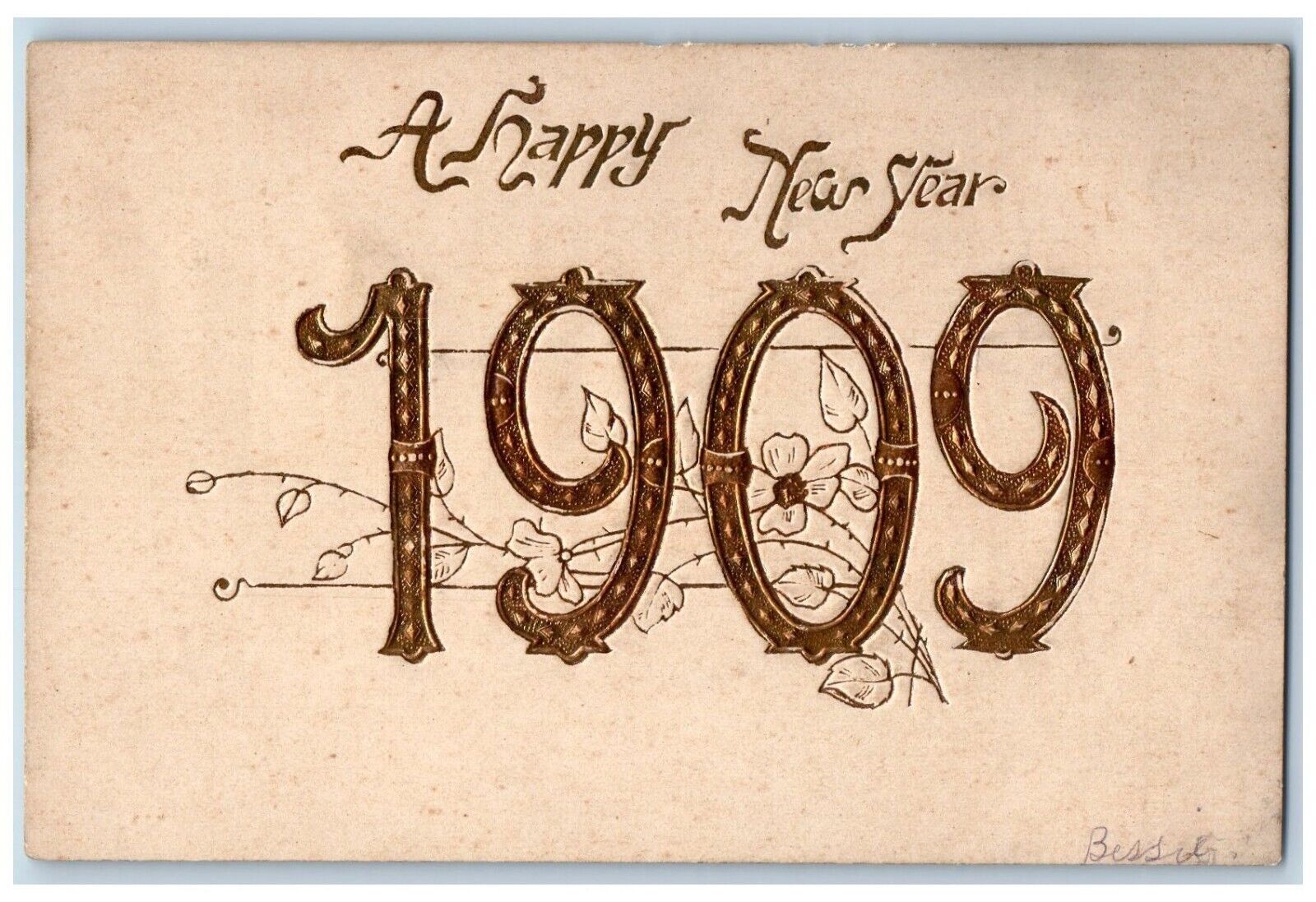 Griswold Iowa IA Postcard New Year 1909 Large Letters Flowers Embossed Antique