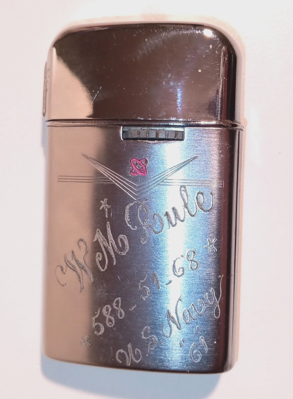 Ronson Atomic silver cigarette lighter Vietnam era engraved Vintage