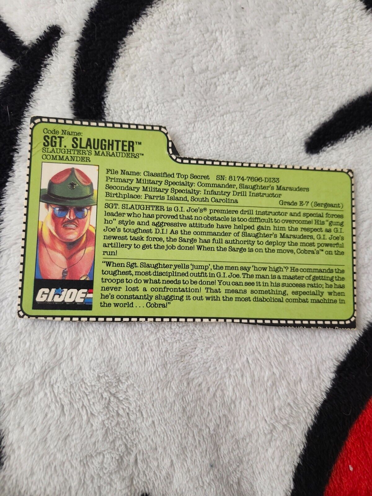 Vintage GI Joe Trading File Card 1989 Sgt Slaughter V4