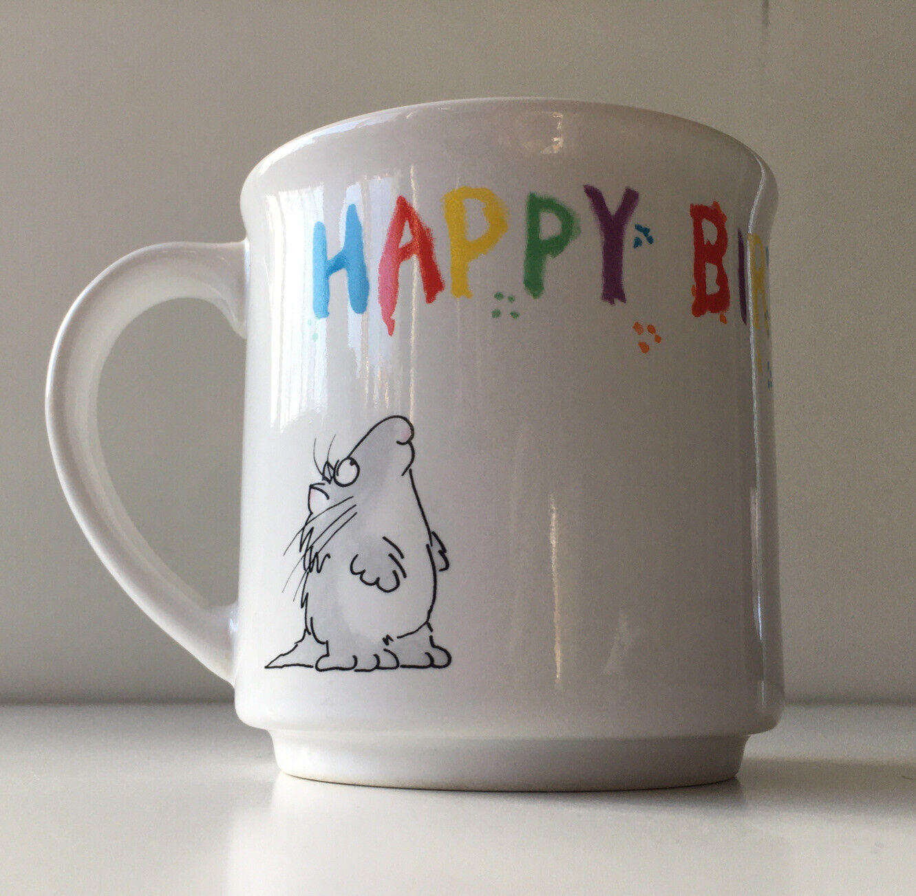 Vintage Sandra Boynton Happy Birthday Coffee Mug Tea Cup Artist Painter Cat