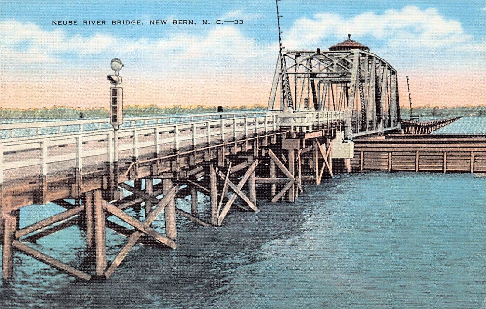 New Bern NC Neuse River Bridge Bypass Crossing North Carolina Vtg Postcard C43