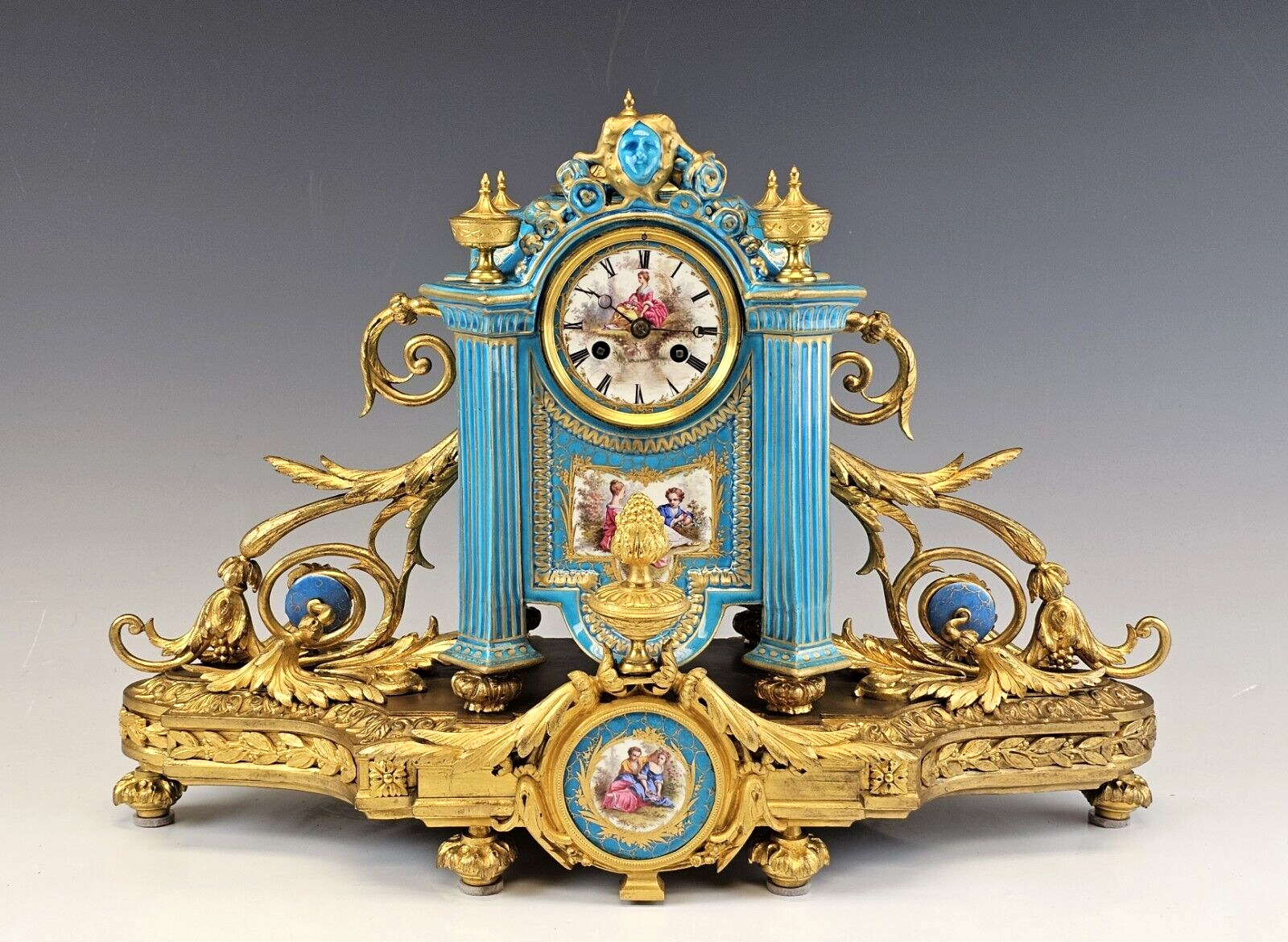 Magnificent 19C French Sevres H/P Porcelain Gilt Bronze Clock