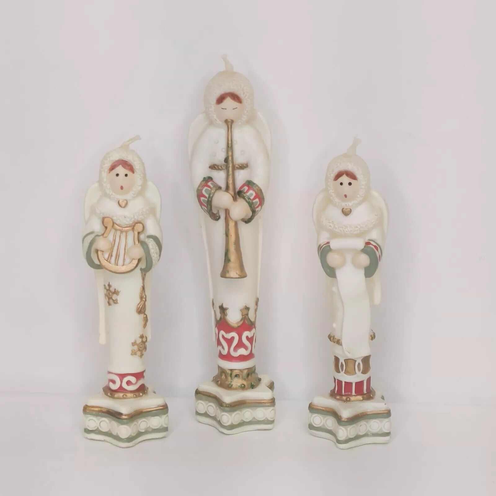 Vintage Christmas Angels Candles Set Of 3 Ivory Handpainted Unburned
