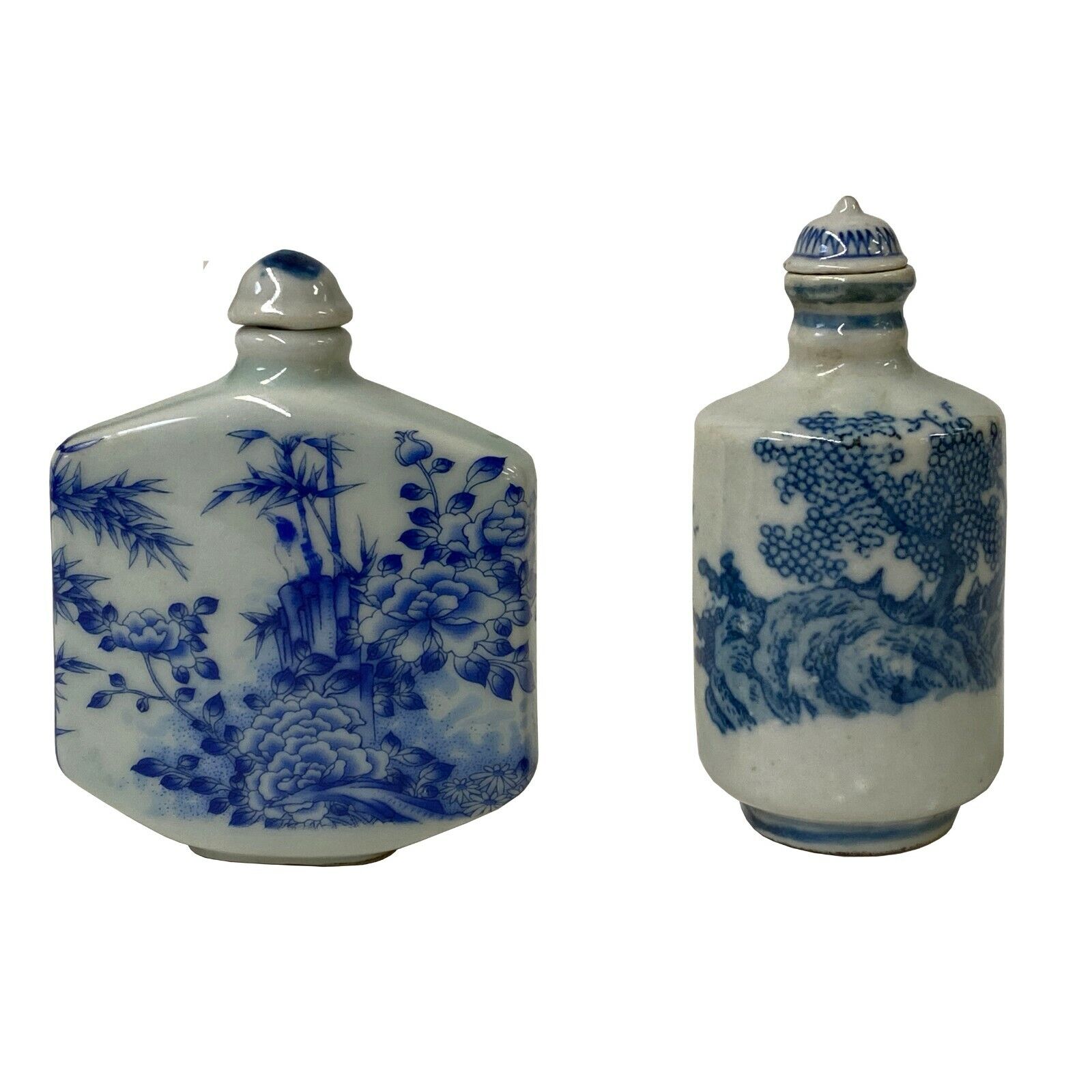 2 x Chinese Porcelain Snuff Bottle With Blue White Scenery Graphic ws1241