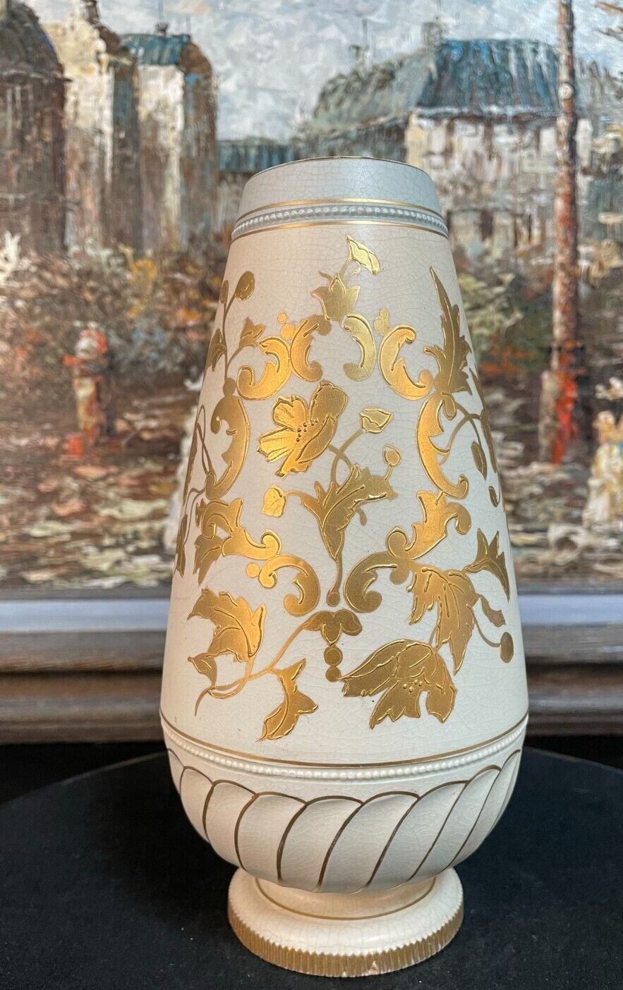 Vintage H&G Burslem England Embossed Gold on Porcelain Vase