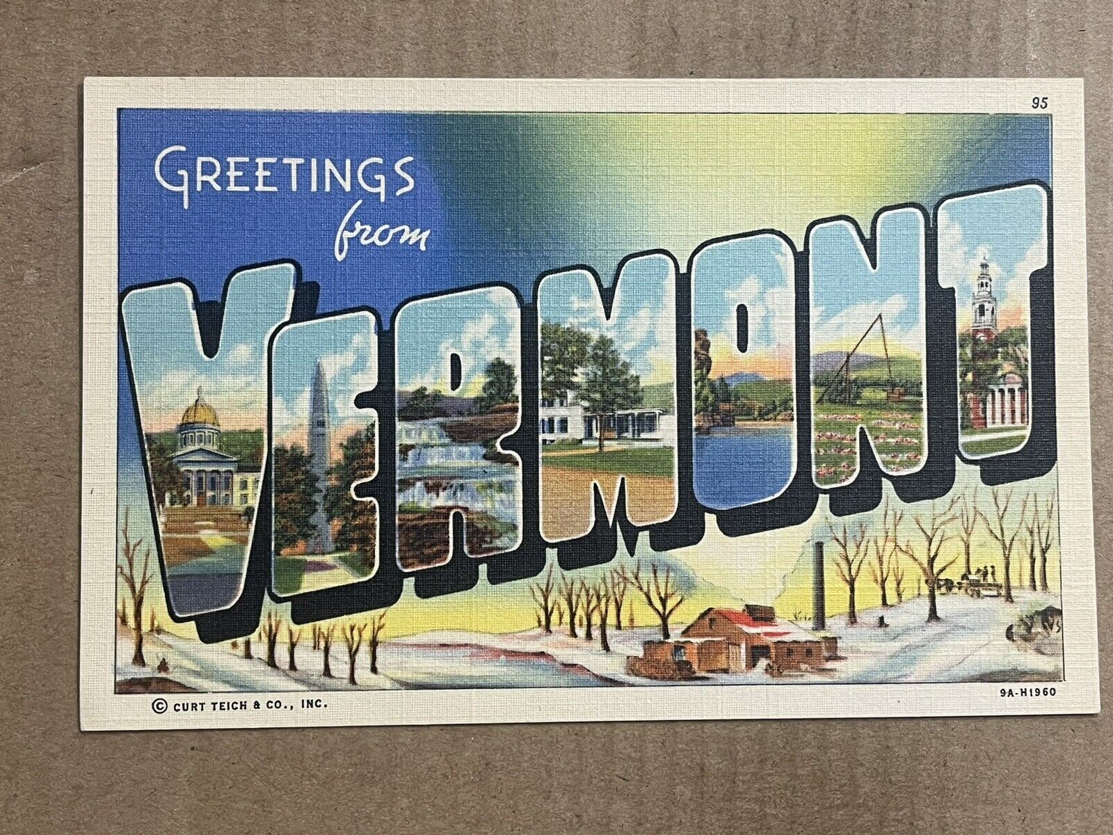 Postcard Vermont VT Large Letter Greetings Linen Vintage PC