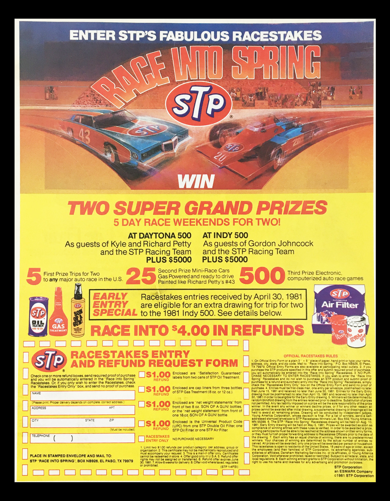 1981 STP Racestakes Entry Race Into Spring Circular Coupon Advertisement