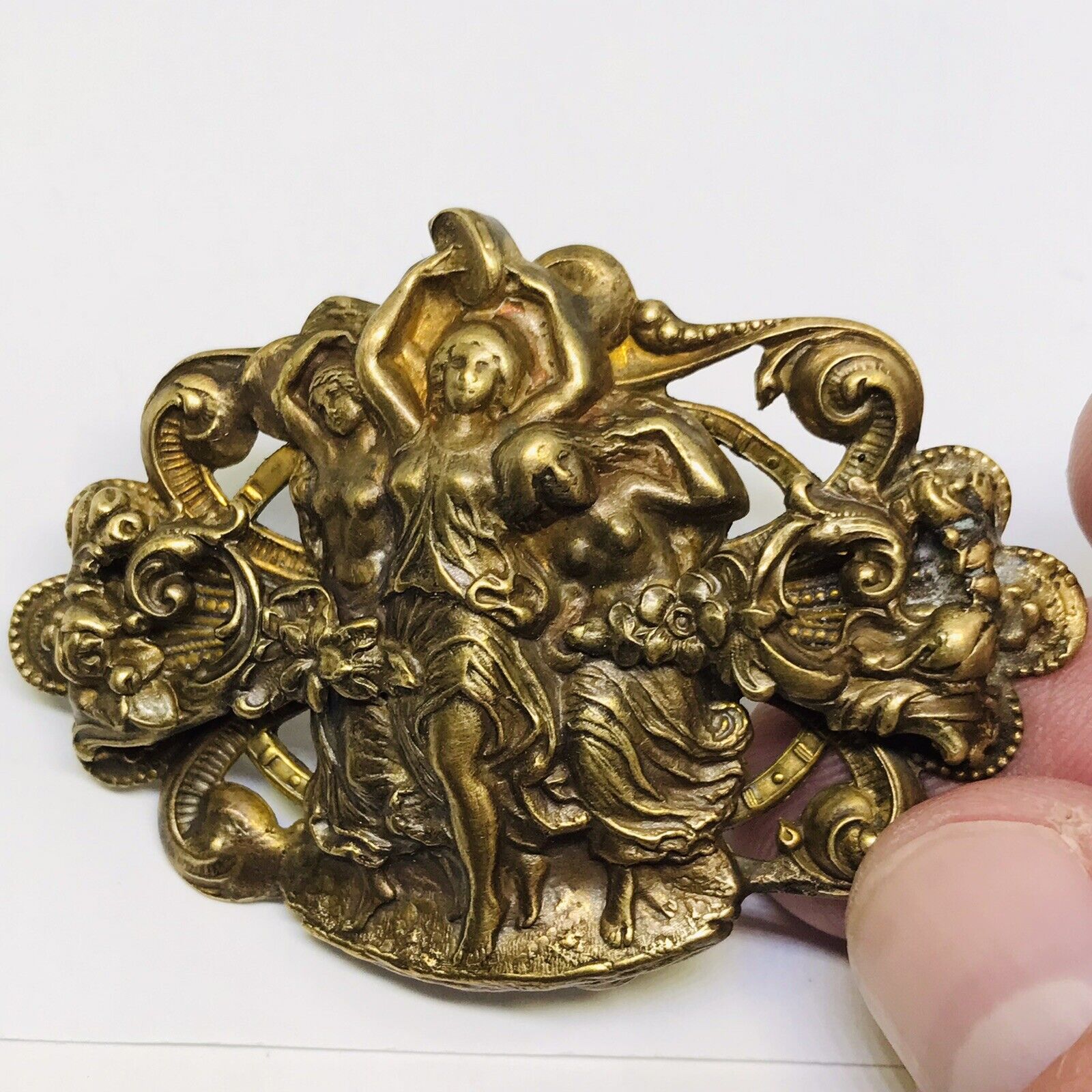 ANTIQUE 3 GRACES PIN BROOCH 3” OPEN WORK VERY DETAILED EARLY CENTURY