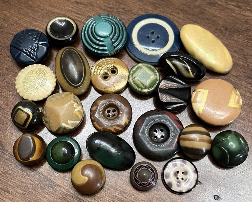 AWESOME Vintage Collection of 24 Small Tight Top Celluloid Buttons (C5)