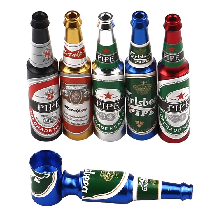 2 metal beer bottle pipes, Tobacco smoking pipes with pack of screens NOW Larger