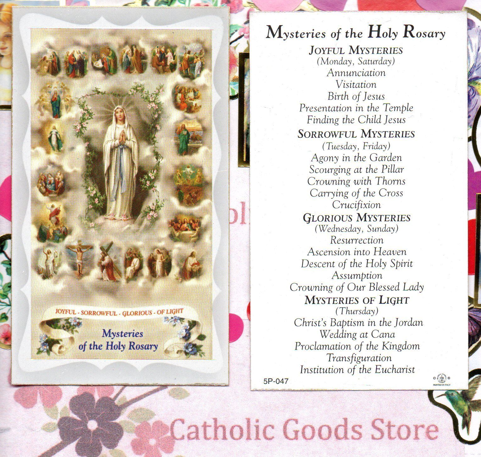 20 Mysteries of the Holy Rosary - Paperstock Holy Card