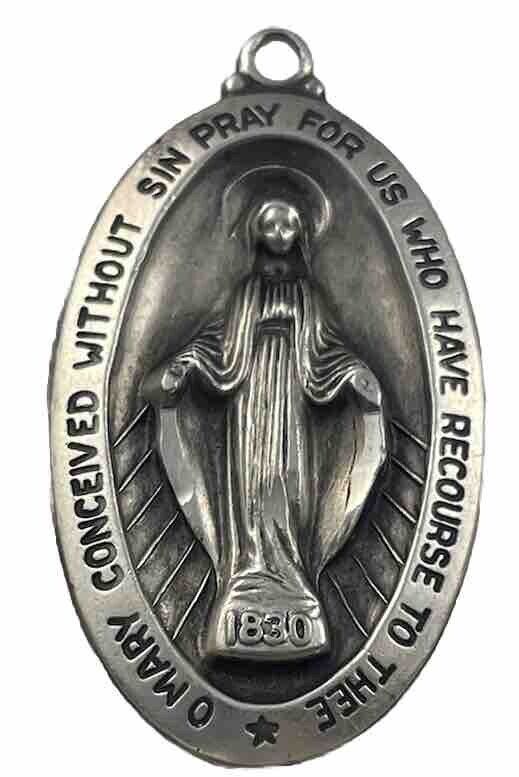 Vintage Catholic Sterling Silver Miraculous Mary Medal, 7.7 Grams Silver