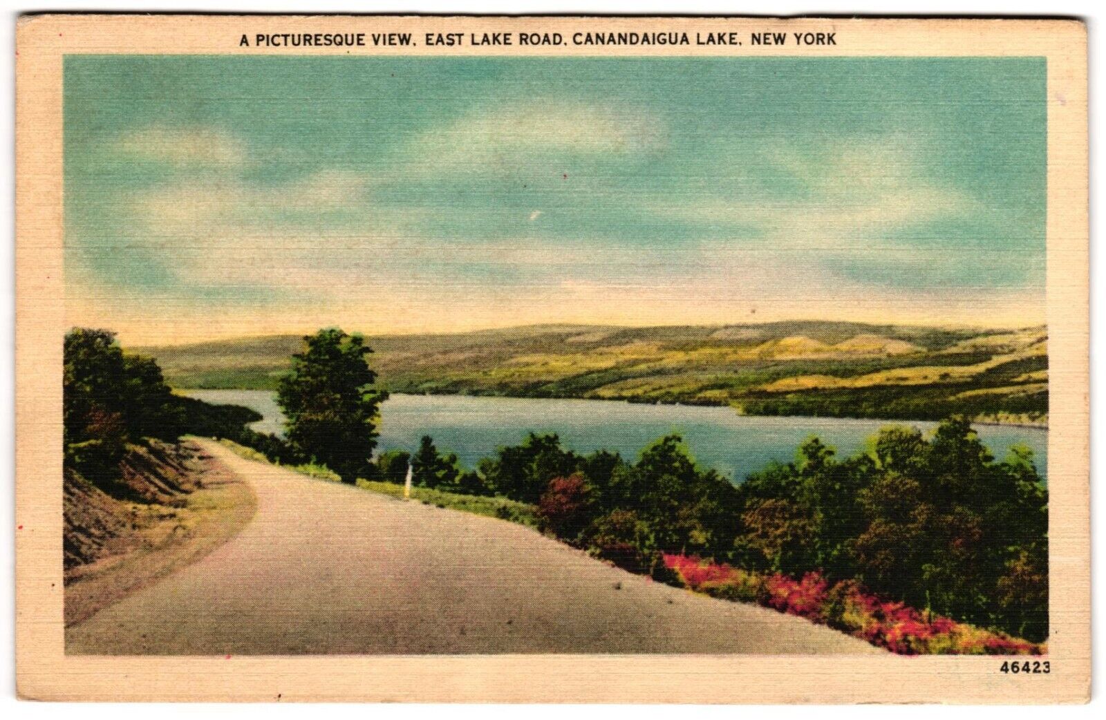 A Picturesque View of East Lake Road Canandaigua Lake NY c1940s Postcard