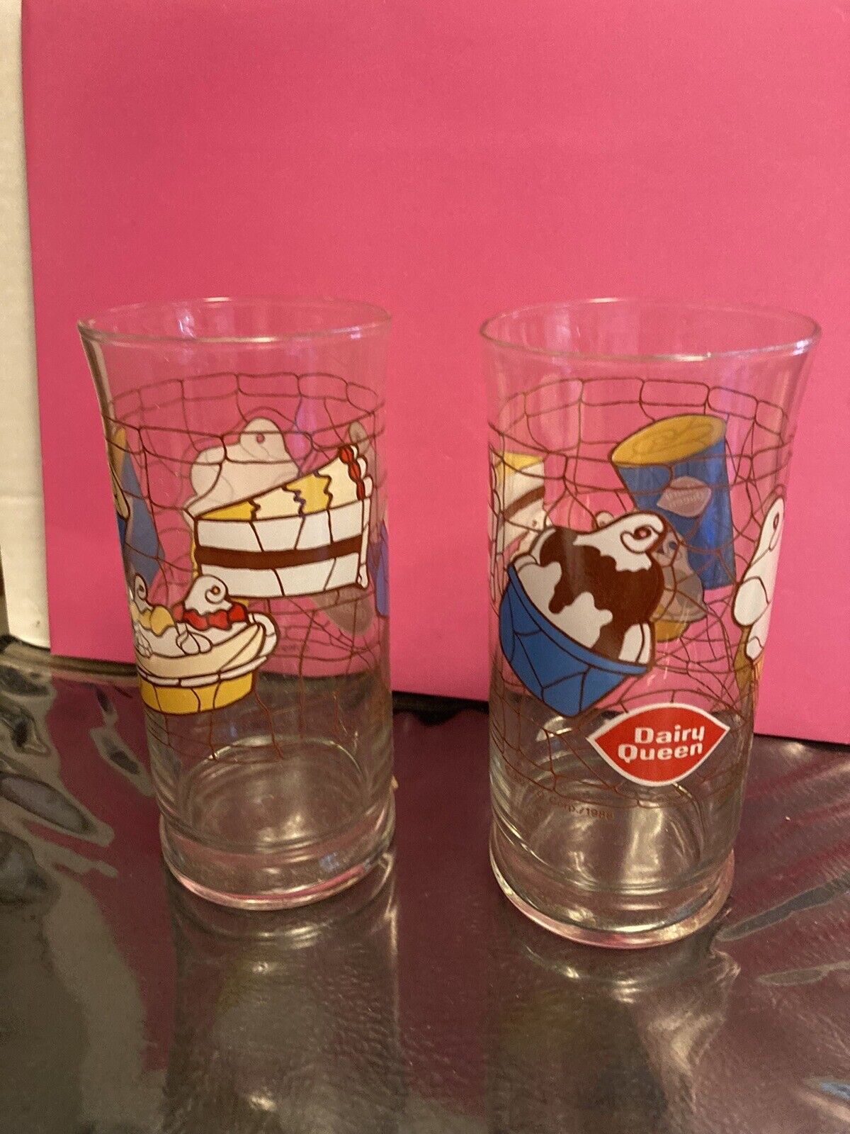 Pair of Vtg. 1988 Dairy Queen 16 Oz. Glass Tumblers