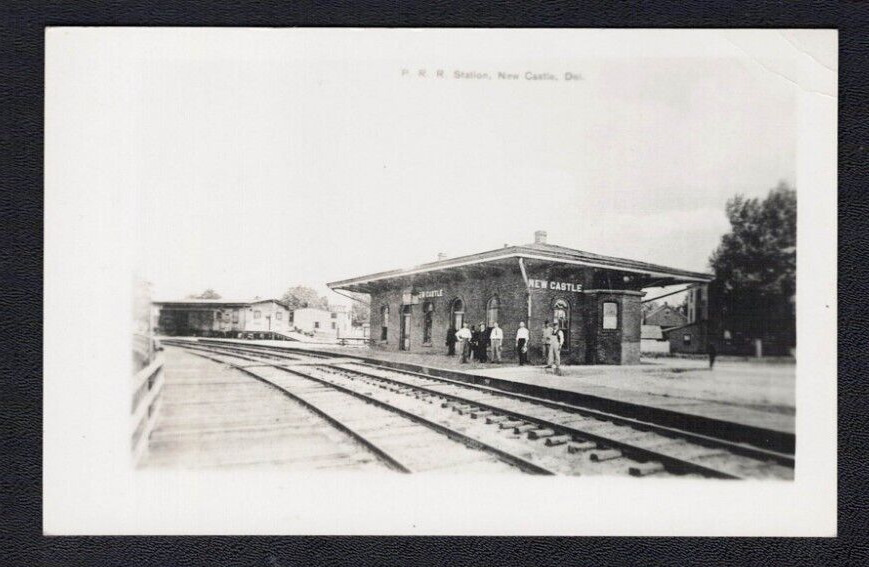 New Castle DE Delaware PRR Railroad Station Depot Real Photo Postcard RPPC