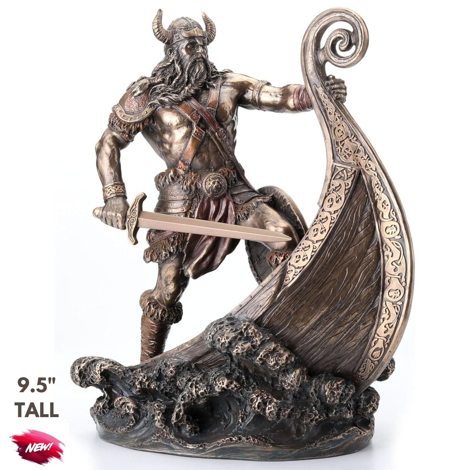 Viking Warrior Standing On Longship Prow Statue Viking Warrior Sailing Figurine