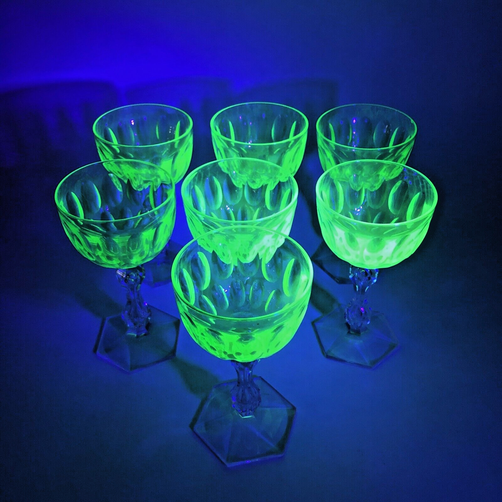 7 Pieces Set Holmegaard Derby Uranium Green & White Wine Glasses 