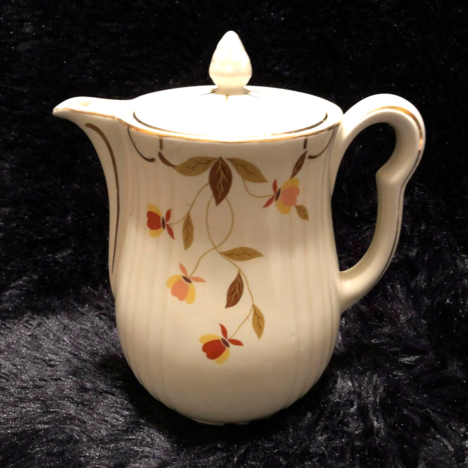 Hall's Superior China Autumn Leaf Coffee Pot 1940 Mary Dunbar Gold Paint England