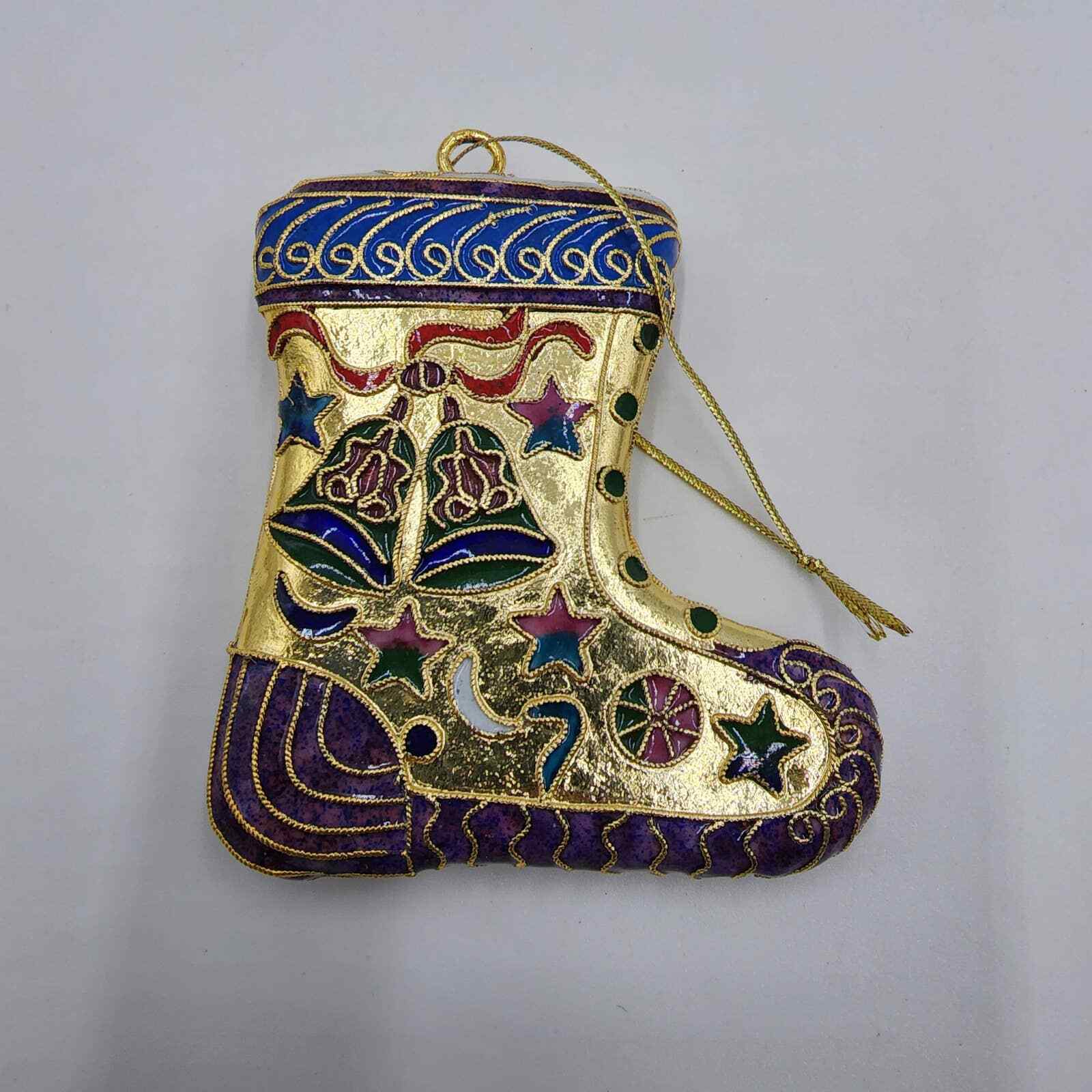 Vintage Christmas Stocking Shaped Ornament With Bells Design