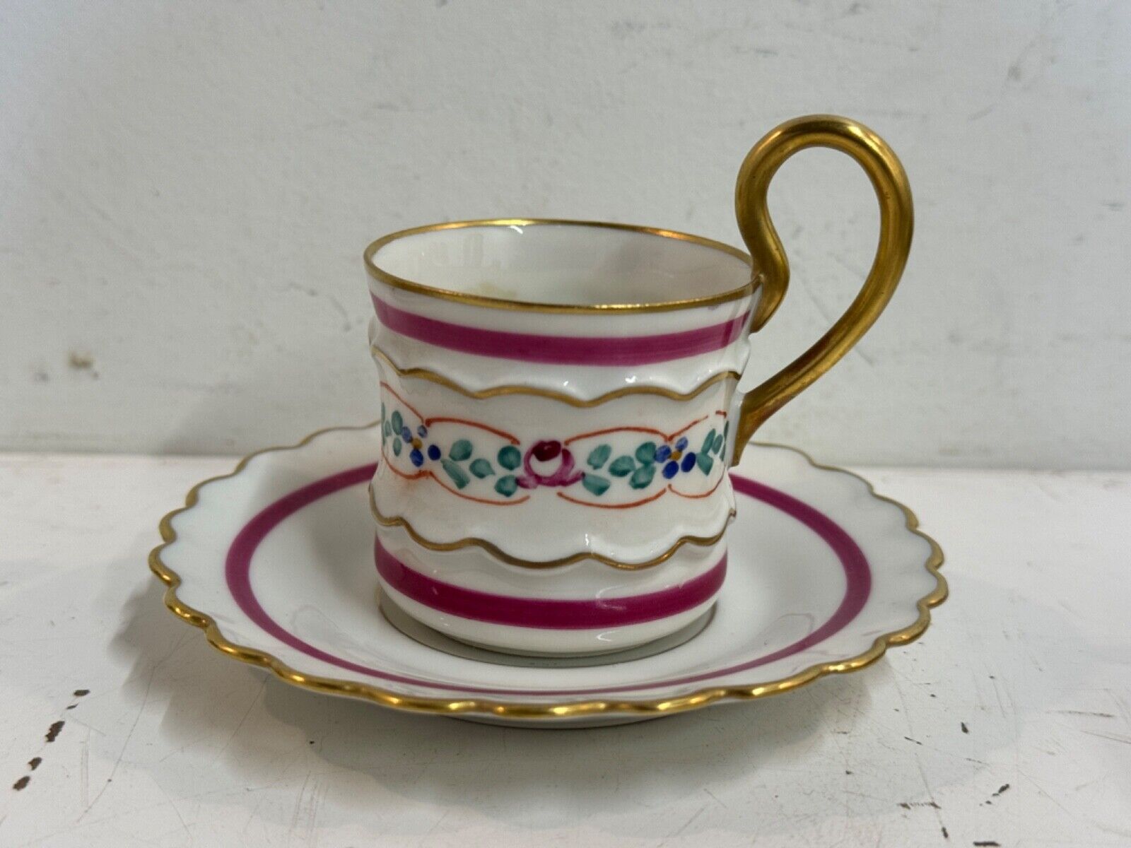 Vintage Imperial France Porcelain Cup and Saucer Hand Painted Floral Decorations