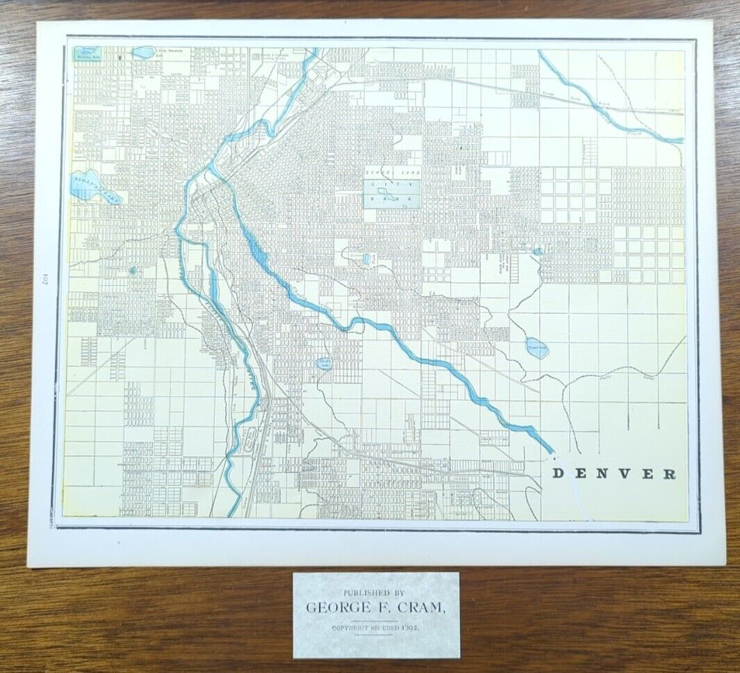 Vintage 1892 DENVER COLORADO Map 14\