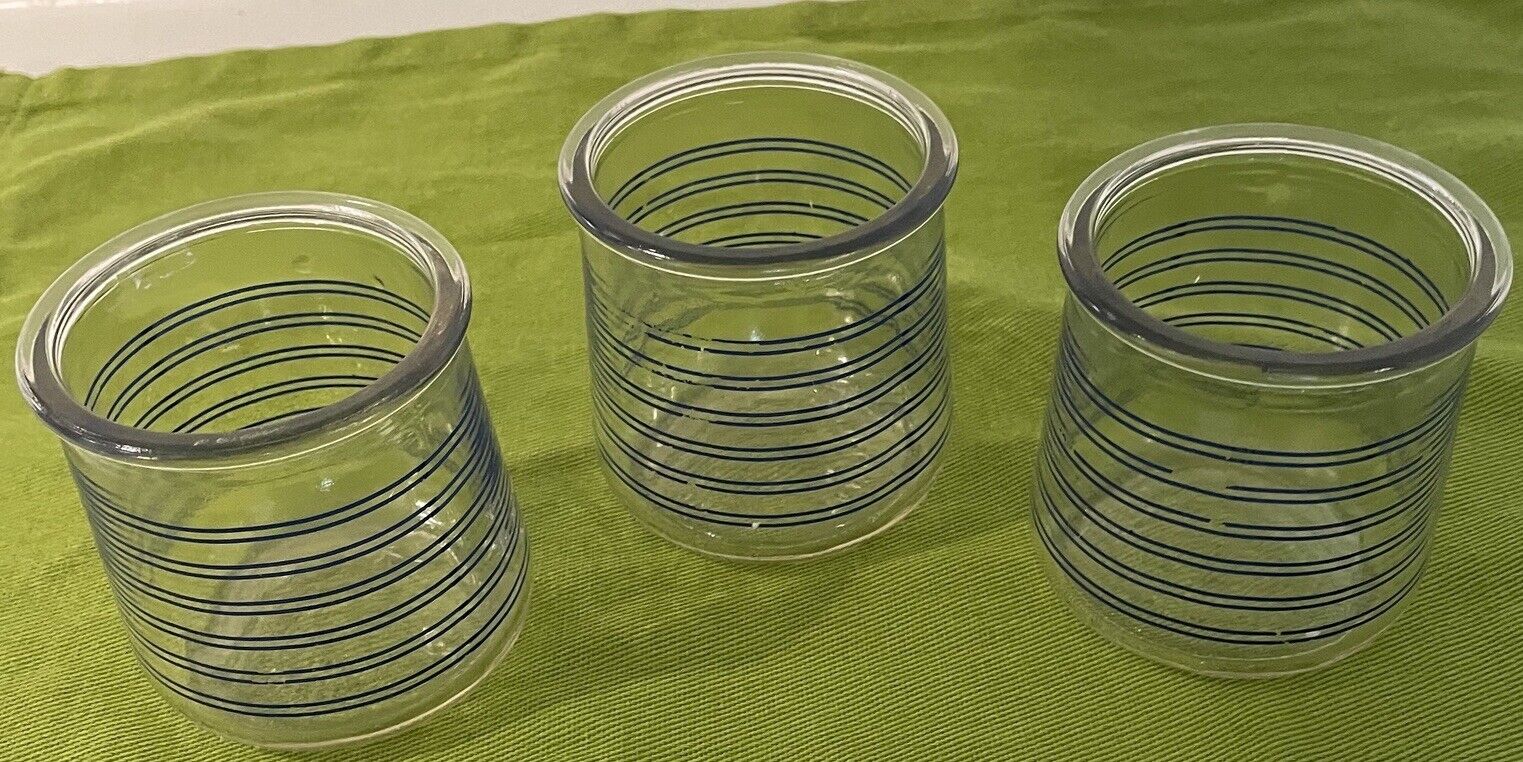 Oui Yogurt Jars Clear Glass with Blue Stripes…set Of 3