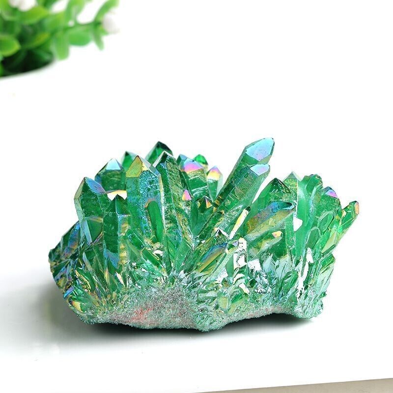 A+++ Natural Healing Green Aura Crystal Titanium VUG Quartz Cluster Reiki 100g
