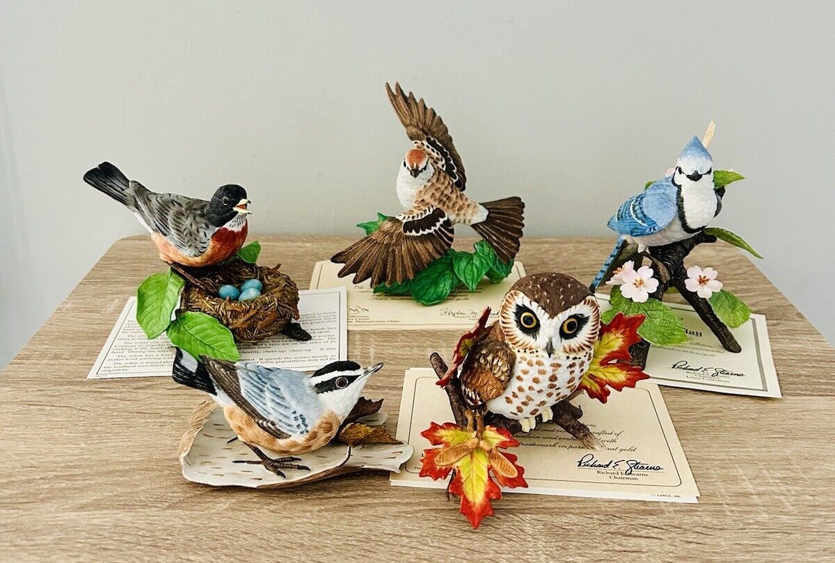 Lot of 5 Lenox Fine Porcelain Birds of the Garden Bluejay, Owl, Robin Etc. *Read