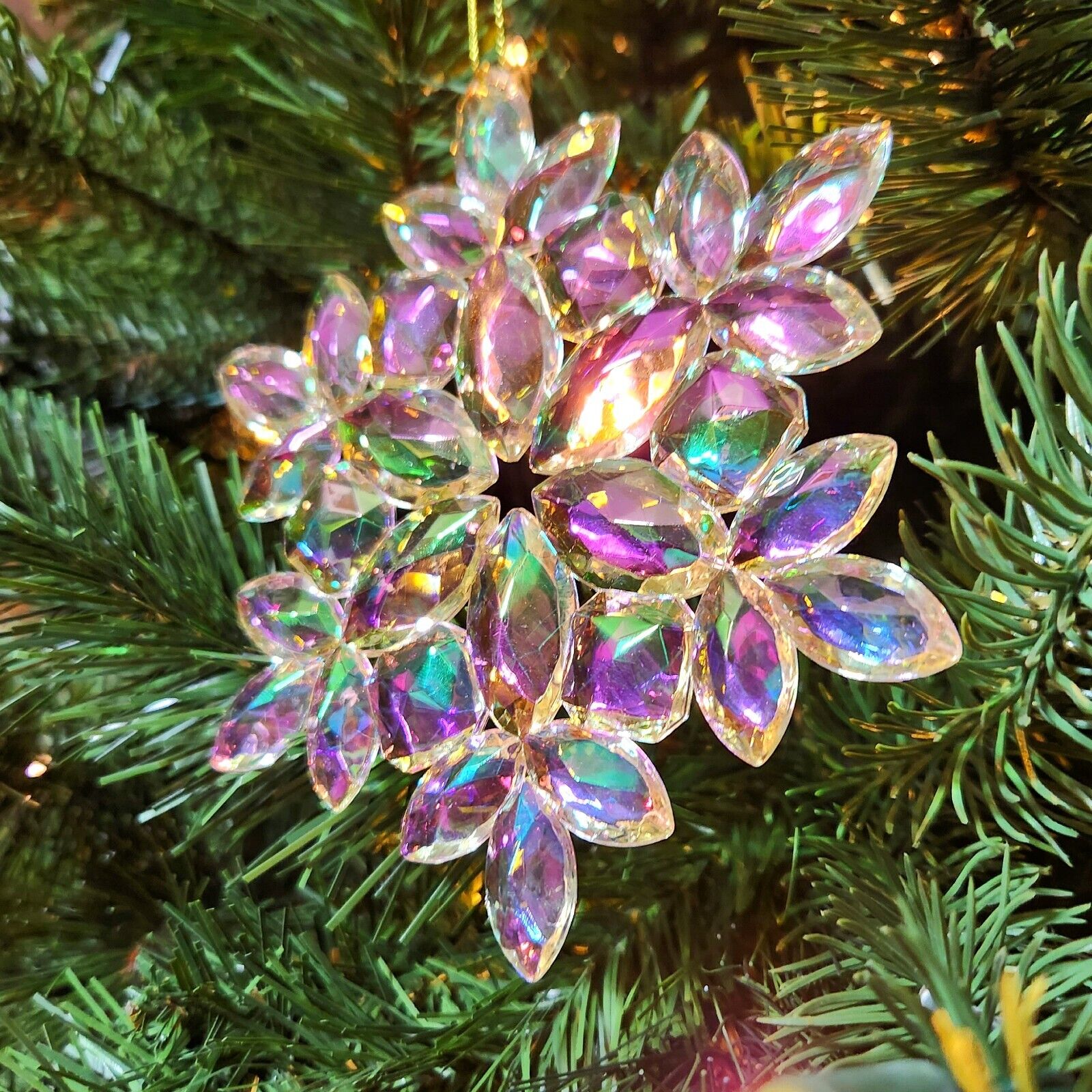 Clear Iridescent Acrylic Crystal Snowflake Ornament